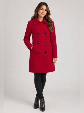 💖 Anne Klein Red Double-Breasted Wool Coat